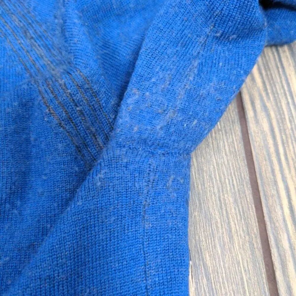 Robert Graham Men Blue Cashmere Wool Tight Knit V-Neck Long Sleeve Sweater Sz‎ L